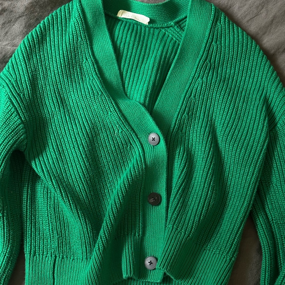 Everlane Cotton Boxy Cardigan - Kelly Green OVERSIZED XS fits loose on a M - Picture 4 of 4